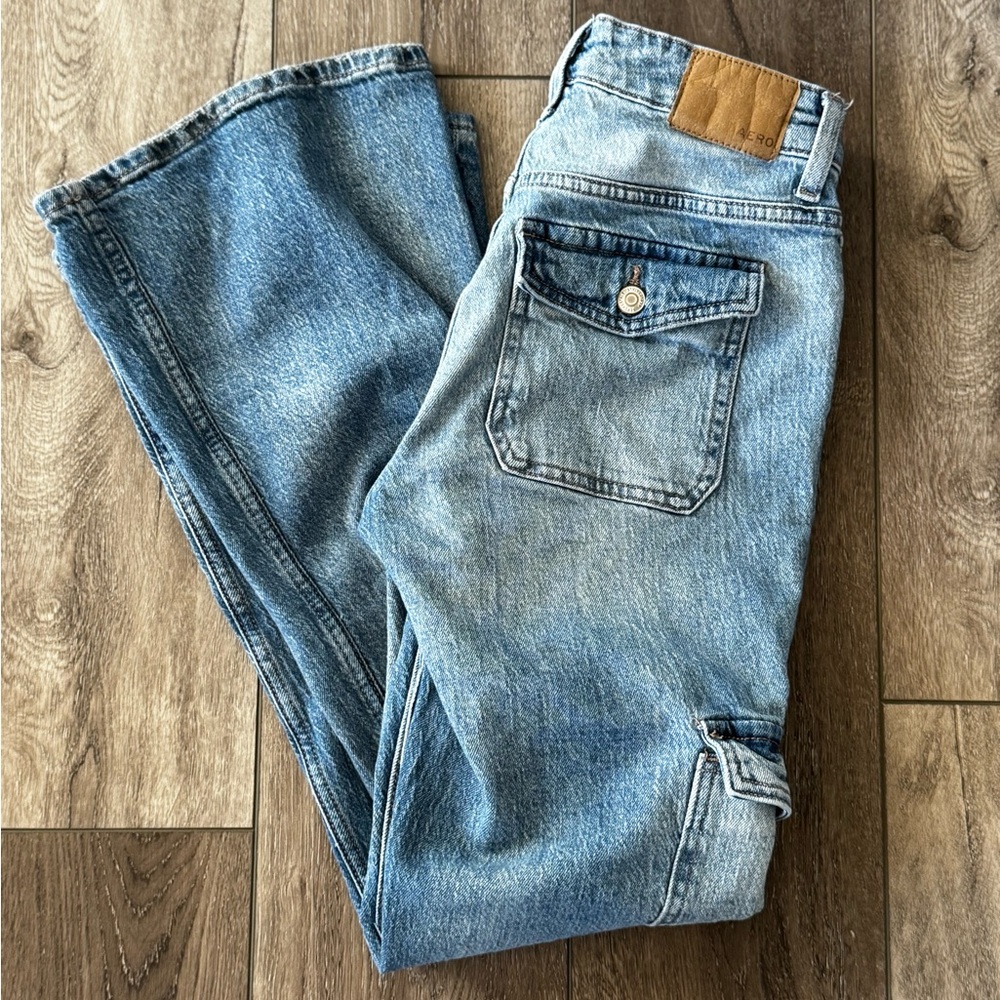 Aeropostale Women’s SZ 6 Mid-Rise Flare Jeans Cargo Pockets Denim Grunge Stretch - Picture 13 of 16
